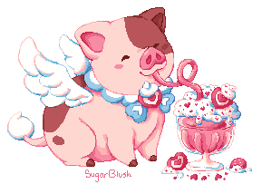 Angel pig drinks milkshake