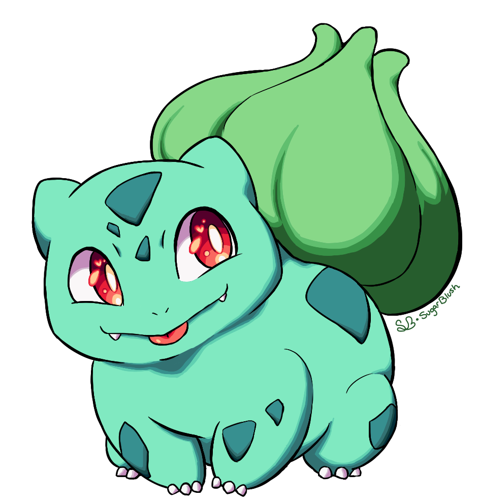 Bulbasaur sits and sticks out its tongue