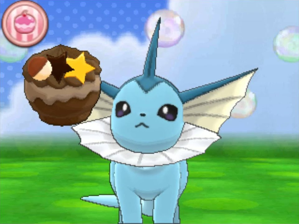 Feeding Vaporeon a PokéPuff in Amie