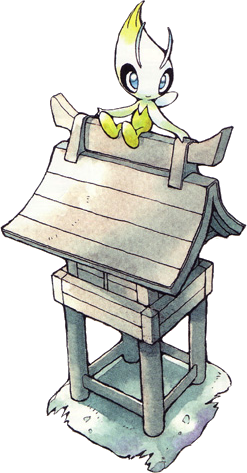 Celebi sitting on a shrine